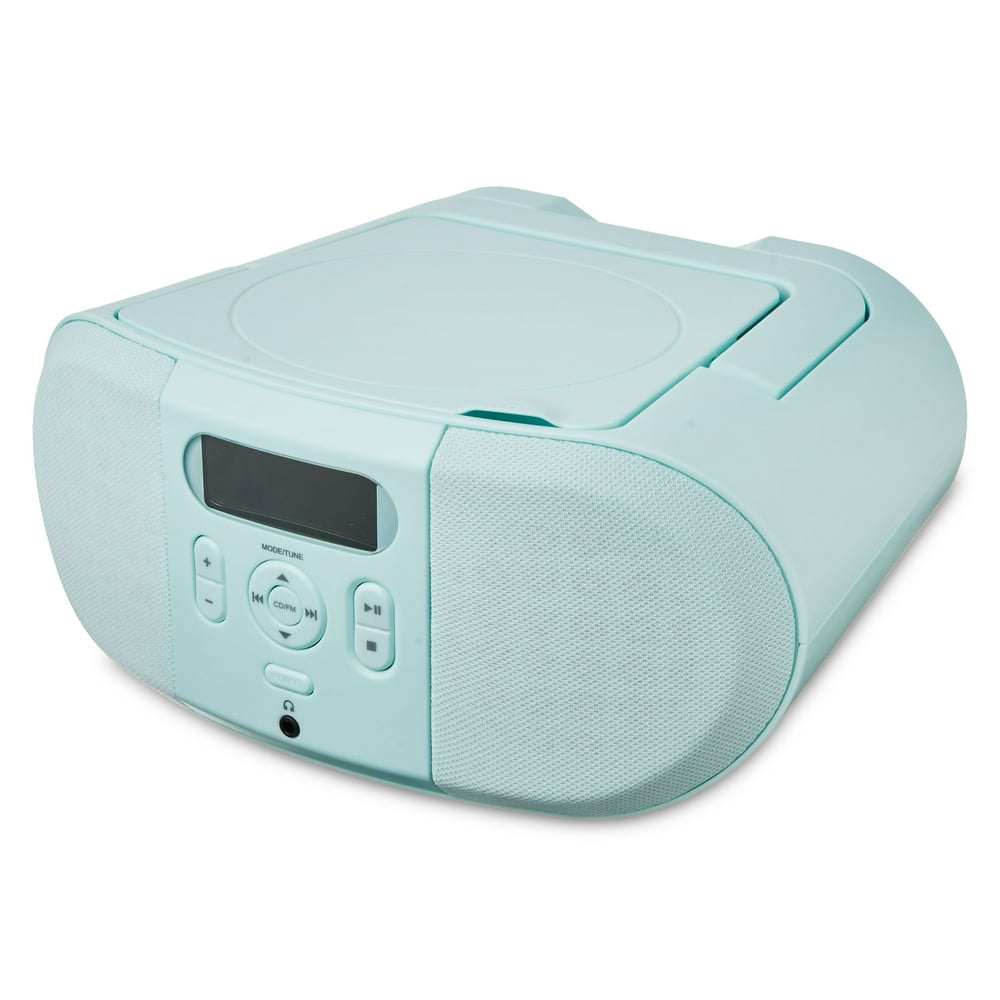 onn. Portable Boombox CD Player with FM Radio, Aqua