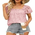 thumbnail image 3 of Femmes T-shirt Col Carré Manches Courtes Jacquard en Vrac Été Tops, 3 of 5