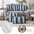 thumbnail image 6 of Navy Blue Outdoor Waterproof Pillow Covers, Modern White Geometric Vertical Stripes Decorative Square Throw Pillowcase Sofa Cushion Sham for Patio/Couch/Chair, 24"x24" 2 Pack, 6 of 8