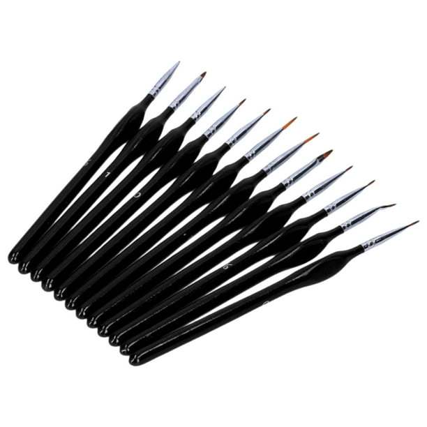 12 pinceles de nailon para pintar detalles, pelo de lobo, delineador de escritura de alto rendimiento para Negro