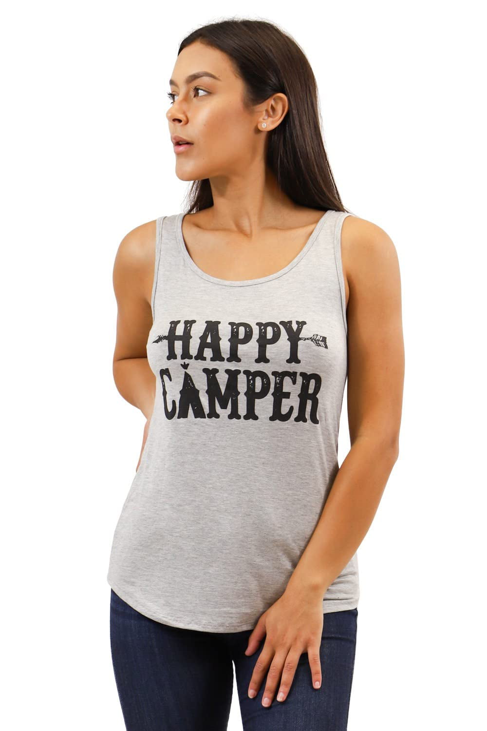 L, Heather Gray Shirts with Sayings Yoga Tee Heather Gray or Royal Blue Women's Graphic Racerback Tank Top Funny Gift for Her Happy Camper