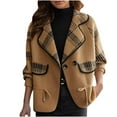 thumbnail image 3 of Women's Warm Plaid Jacket Khaki Knitted Cardigan Casual Long Sleeved Coat L, 3 of 9