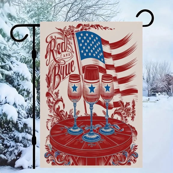 RKSupls Patriotic Linen Double Sided Garden Flag, Independence Day Themed Yard Decor, Stars, Flag, Wine Outdoor Banner for Holiday Lawn