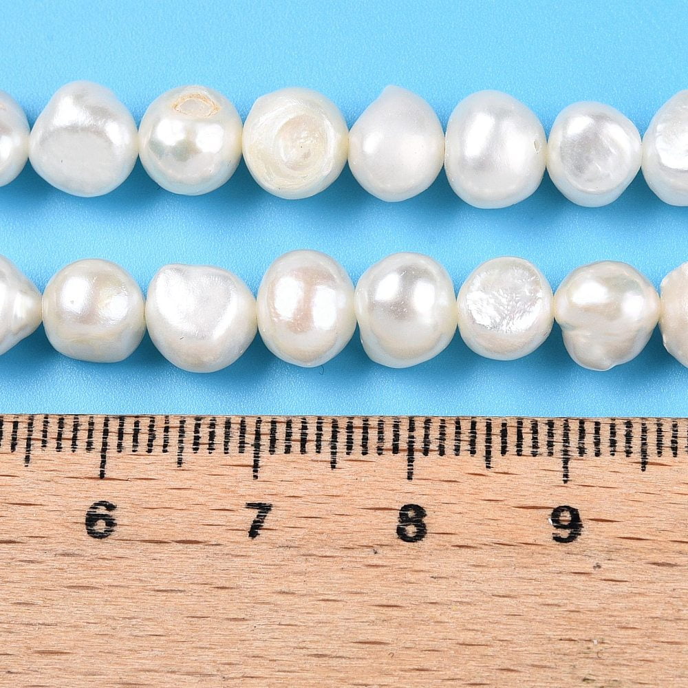 Natural Cultured Freshwater Pearl Beads Strands Two Sides Polished Creamy White 6~7.5x7~8x5~6.5mm Hole: 0.6mm 52~53pcs/strand 13.78~14.2''(35~35.5cm)