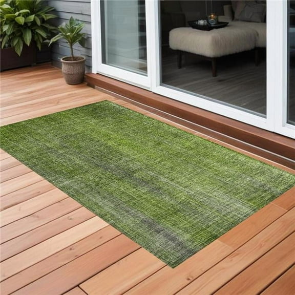 HomeRoots 562590 3 x 5 ft. Green Striped Washable Non Skid Indoor Outdoor Rectangle Machine Woven Area Rug