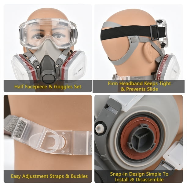 Labymos Demi-masque réutilisable 6200 Respirateurs de protection  respiratoire à gaz avec lunettes de sécurité pour peinture Soudage à la  vapeur organique Polissage Travail du bois et autres protections de travail  