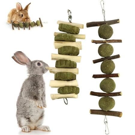 Walbest 2Pcs/Set Bunny Chew Balls Chewing Playing Toys Teeth Care Molar Natural Apple Sticks for Rabbits Chinchillas Guinea Pigs Hamsters Improve Dental Health
