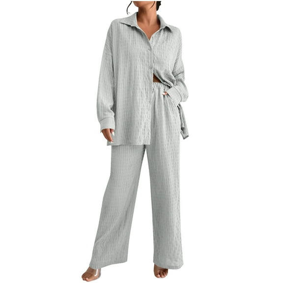 Caywon Women's Casual Ruched Loose Button Cardigan Long Pants 2-Piece Set Long Sleeve Collared Design Comfortable Fit For Spring Autumn Daily Leisure Home Wear