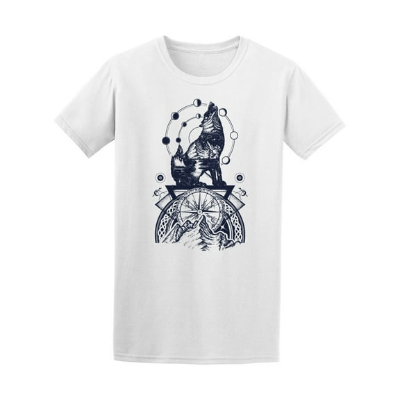 Wolf Mountain Compass & Planets T-Shirt Men -Image by Shutterstock, Male x-Large
