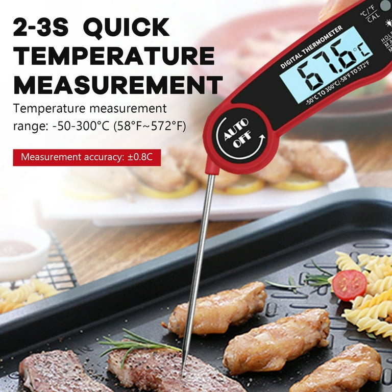 Foldable Probe Waterproof Food Thermometer Kitchen Barbecue Fast Temperature Measurement Digital Display Electronic Thermometer (Red)