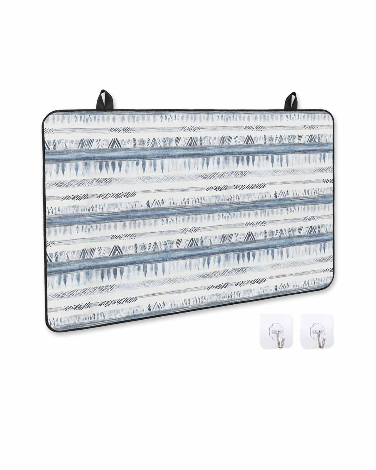 nqOlkjepod Large Induction Cooktop Protector Mat 36"x21", White Blue Stripe Stove Top Covers for Electric Stove, Abstract Modern Brush Vintage Stove Burner Cover Mats, Glass Top Stove Cover