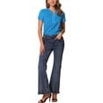 thumbnail image 2 of BLUSA ESTAMPADA DE PUNTOS EN V DE MANGAS CORTAS PARA MUJER INSPIRE CHIC TALLA XS AZUL CIELO, 2 of 6