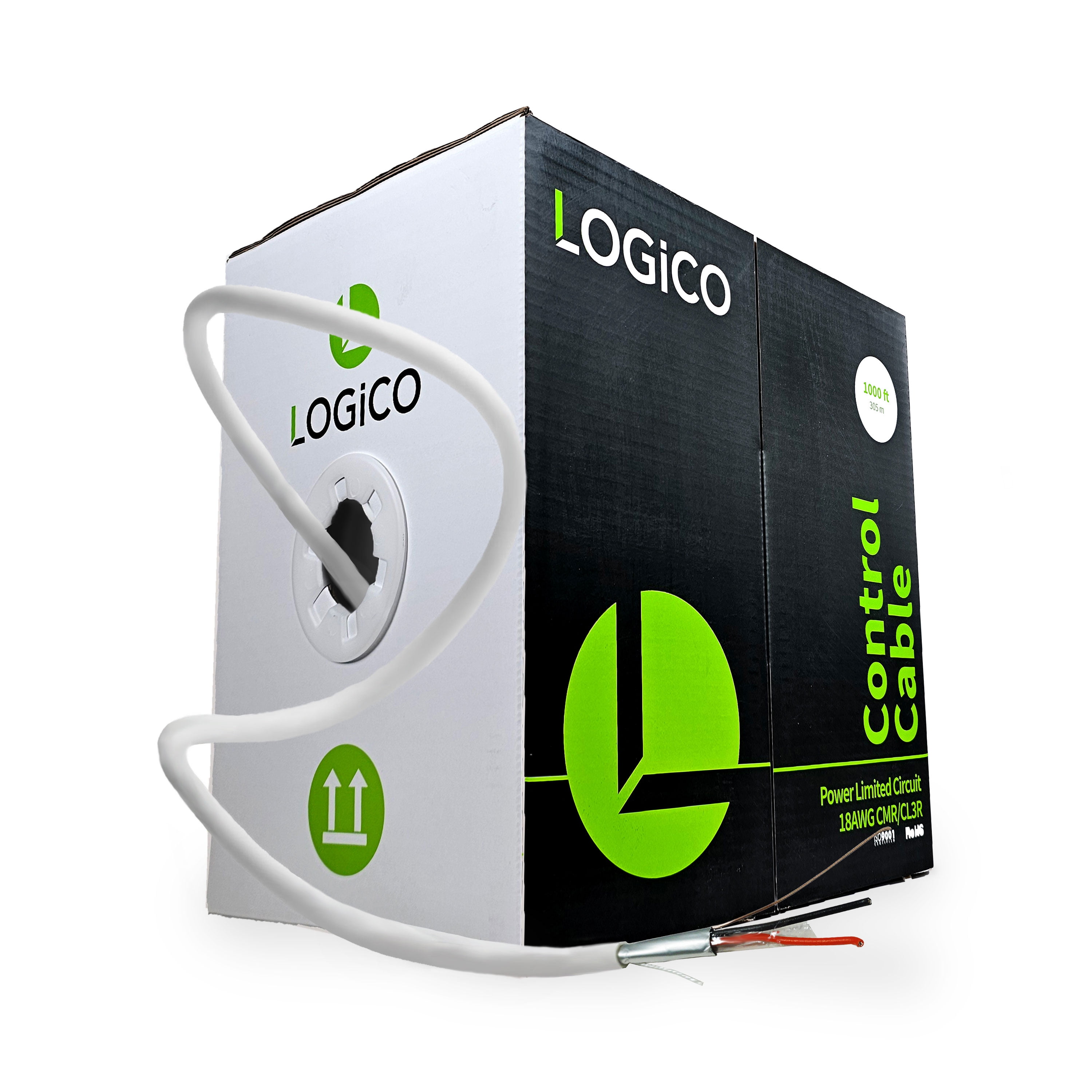 LOGICO 18/2 Low Voltage Shielded Stranded Bare Copper Wire, 1000FT Alarm/Security Control Cable LED Lighting, Audio/Speaker