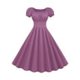 thumbnail image 6 of Wiyuqeen 1950s Dresses for Women Square Neck Puff Short Sleeve Midi Dresses Solid Swing Flowy A-Line Dresses Retro Cocktail Dresses, 6 of 7