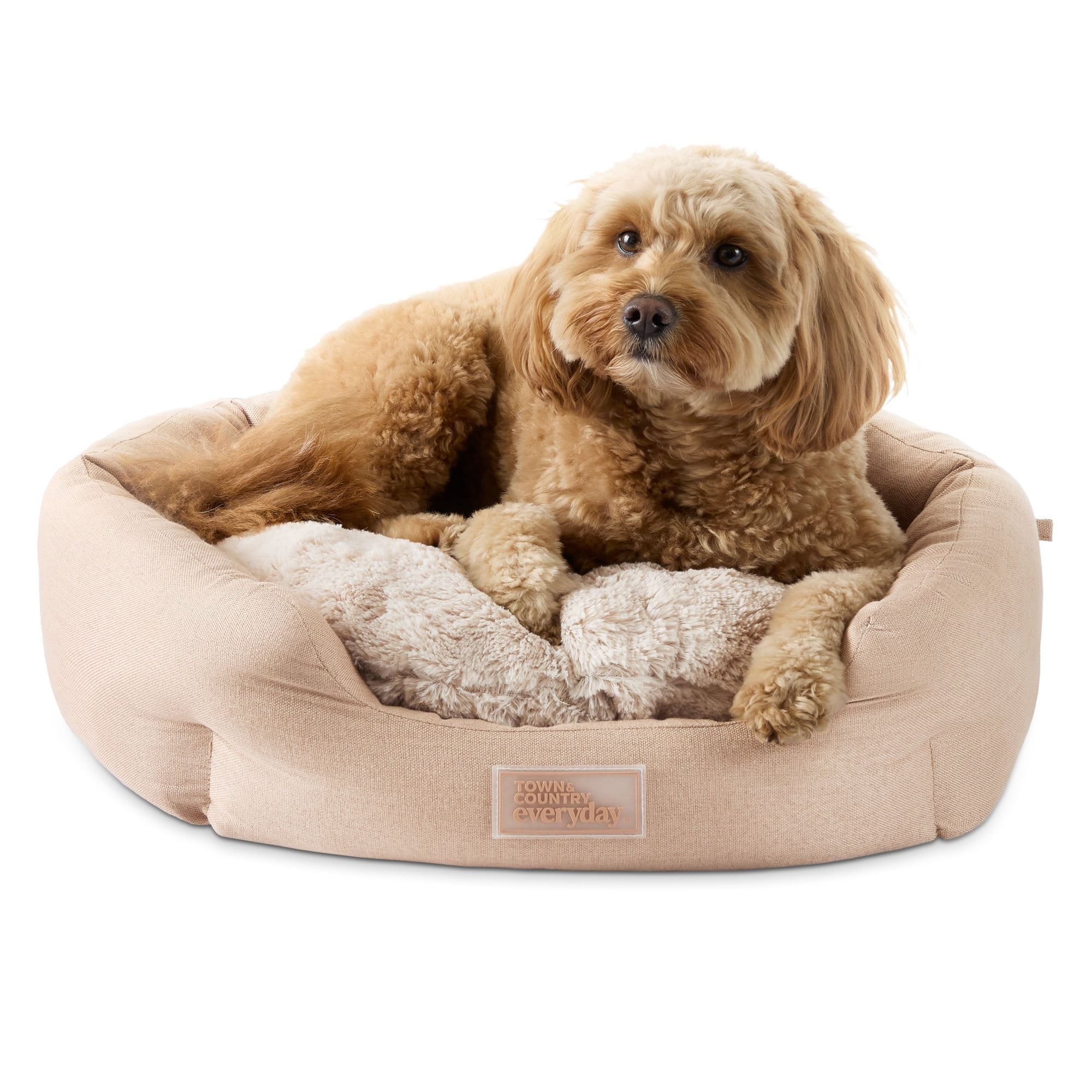 TOWN & COUNTRY EVERYDAY CuddleTown Faux Linen Comfy Cozy Cuddler Pet Bed, Supportive & Calming, Water Repellent, Non-Slip Bottom, Machine Washable Cover, Warm Taupe, Small 22"x20"x7"