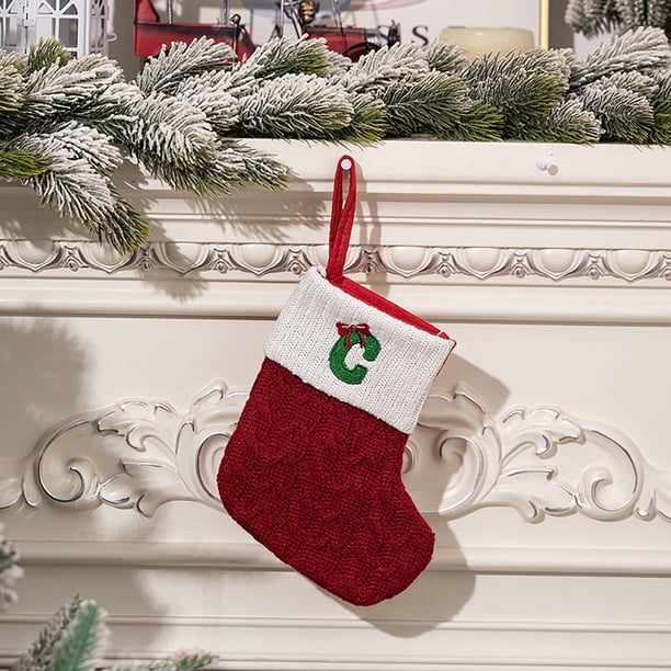 Calcetines navideños rojos de punto con letras bordadas | Calcetines navideños personalizados para regalar | Calcetines decorativos festivos para la repisa de la chimenea