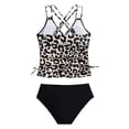thumbnail image 5 of Ulanda Girl's Two Piece Cheetah Tankini Swimsuits Ruched Drawstring Bathing Suit (Beige, 10-11 Years), 5 of 6