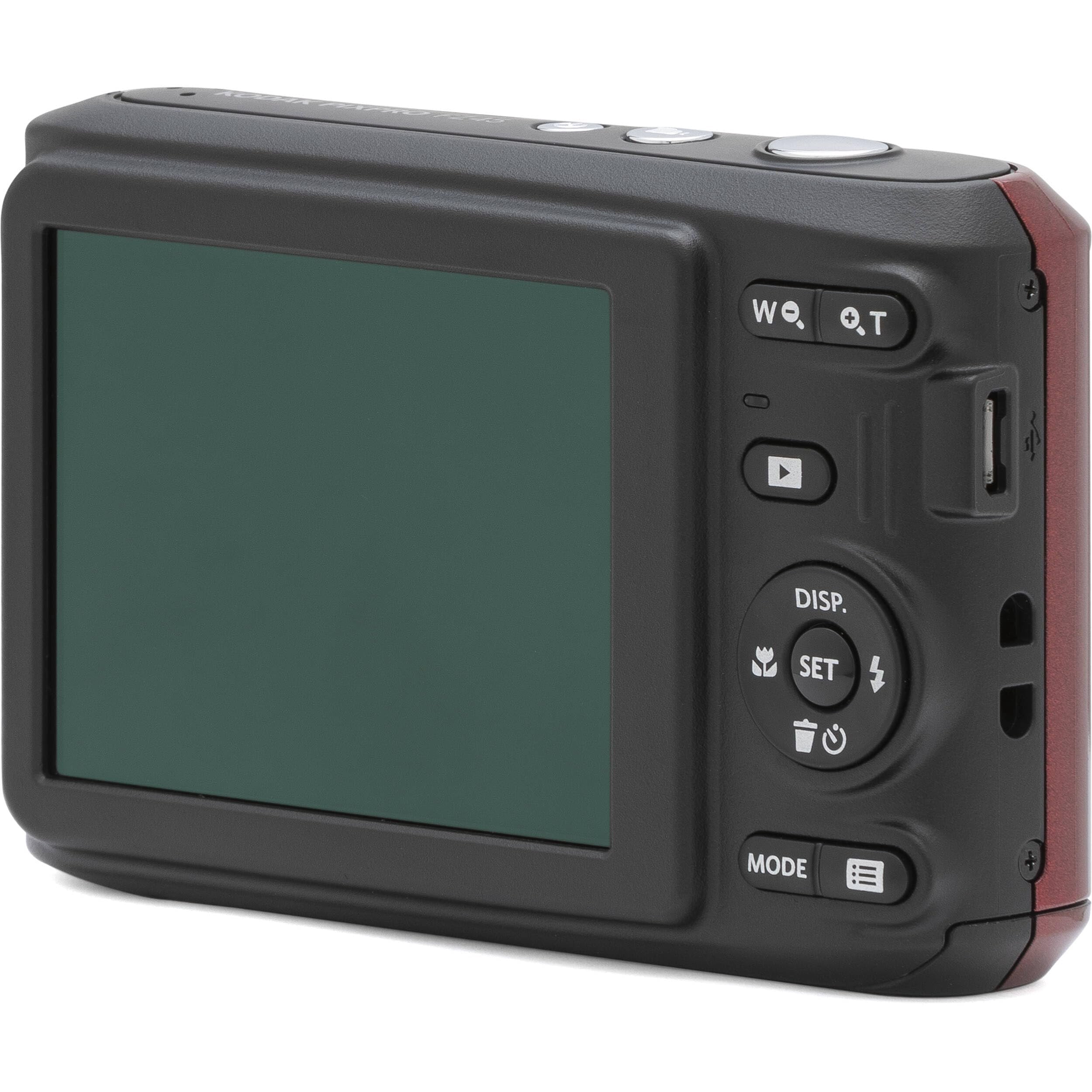 Kodak PIXPRO FZ45 16MP Digital Camera 4X Optical Zoom 27mm Wide Angle 1080P Full HD Video 2.7" LCD Camera Red + 64GB Card and Reader + Case + Memory Wallet + Tripod + Cleaning Bundle