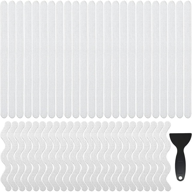 48 piezas de tiras antideslizantes para baño, pegatinas antideslizantes transparentes, protección antideslizante autoadhesiva, para piscina, ducha, escaleras de baño, escobilla de goma (dos)