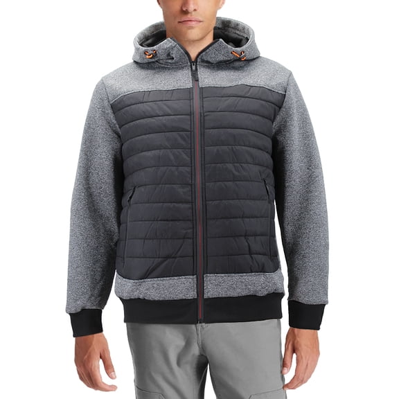 Men's Quilted Lightweight Full Zipper Drawstring Hooded Two Tone Jacket (ARIA-7 Grey, XL)