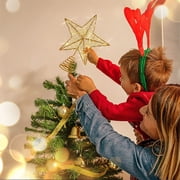 Christmas Star Tree Topper, Lighted Christmas Tree Topper, Hollow Gold Lighted Tree Star, LED Light up Xmas Tree Topper with 30 LE