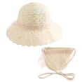 thumbnail image 1 of Conjunto de sombrero y bolso de paja con encaje y perlas para mujer, circunferencia de sombrero de 56-58 cm, sombrero de playa con protección solar para el verano, 1 of 5