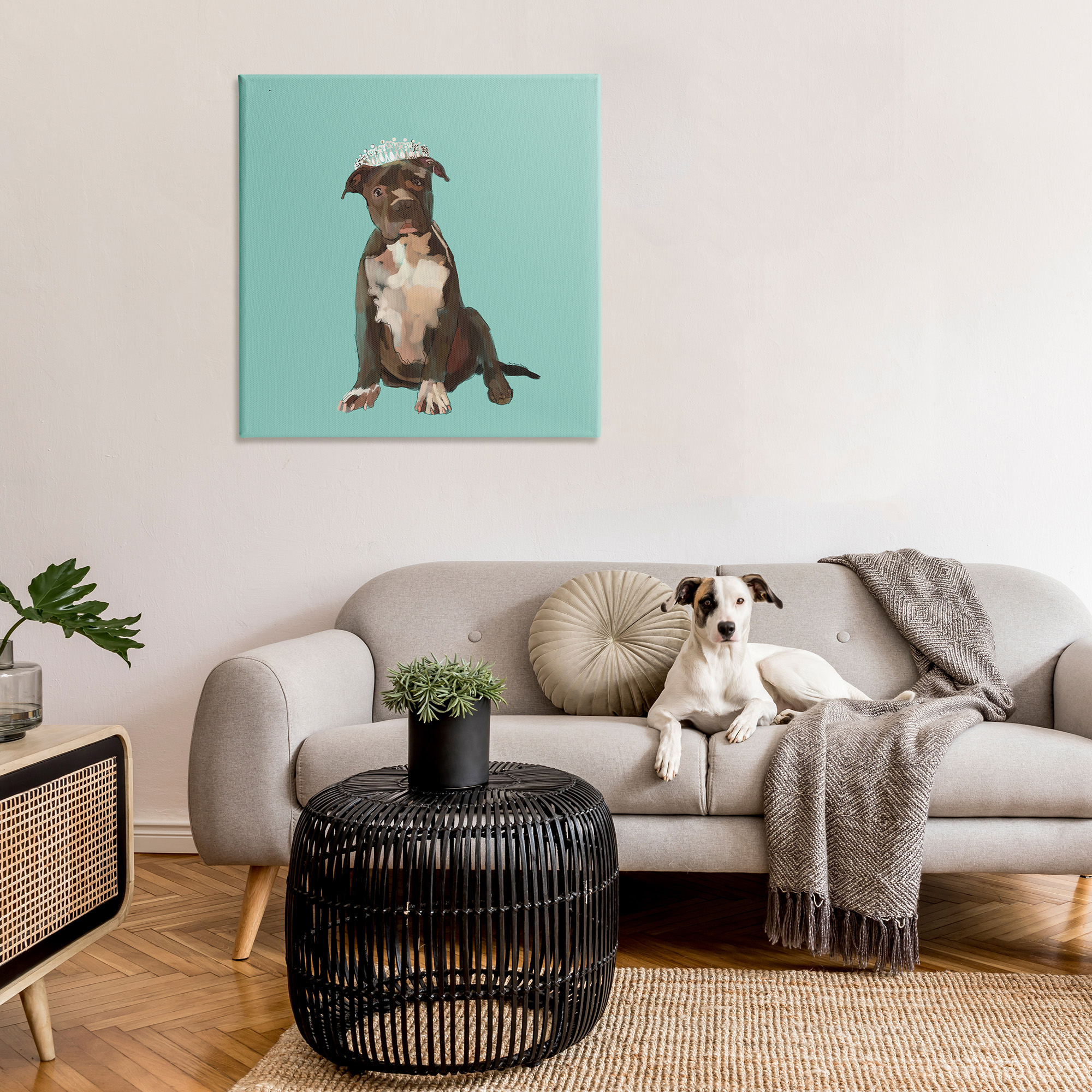 Stupell Industries Royal Pit Bull in Crown Animals & Insects Painting Gallery Wrapped Canvas Art Print Wall Art, 36 x 36