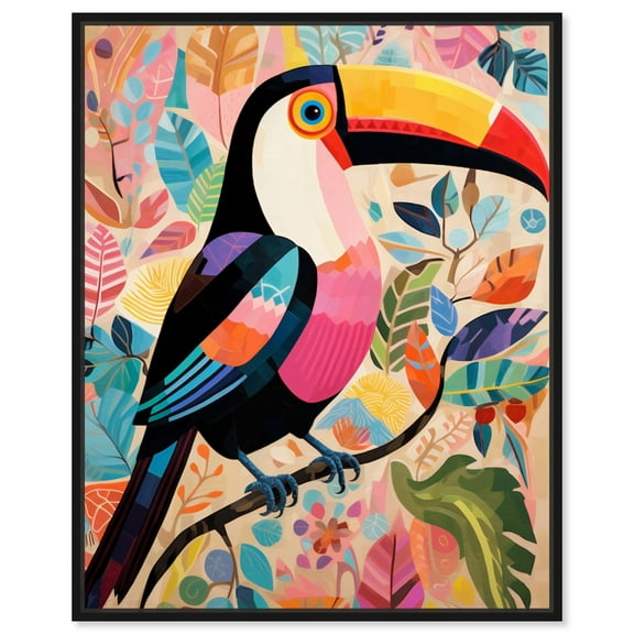 Whimsical Toucan Canvas Tropical Abstract Wall Art by Art Remedy, Black Frame, 16" x 20"