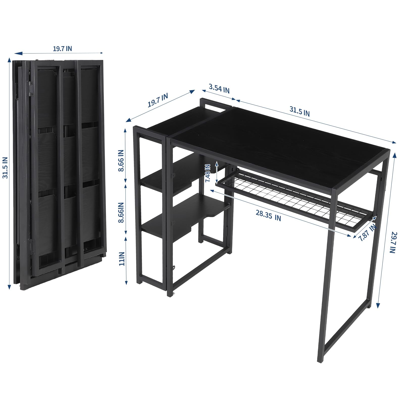 Towallmark 35 Inch Folding Computer Desk with Storage Shelf, Small Space Writing Desk No Assembly Required for Home Office, Bedroom, Dorm, Apartment, Black