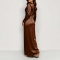 thumbnail image 3 of Smsaxvxz Women's Cowl Neck Satin Maxi Dress Long Sleeve High Slit Formal Evening Gown for Wedding Guest Bridesmaid Party Brown M, 3 of 7