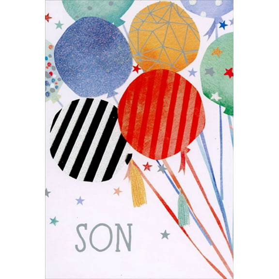 Pictura Sparkling Patterned Balloons and Small Stars Birthday Card for Son