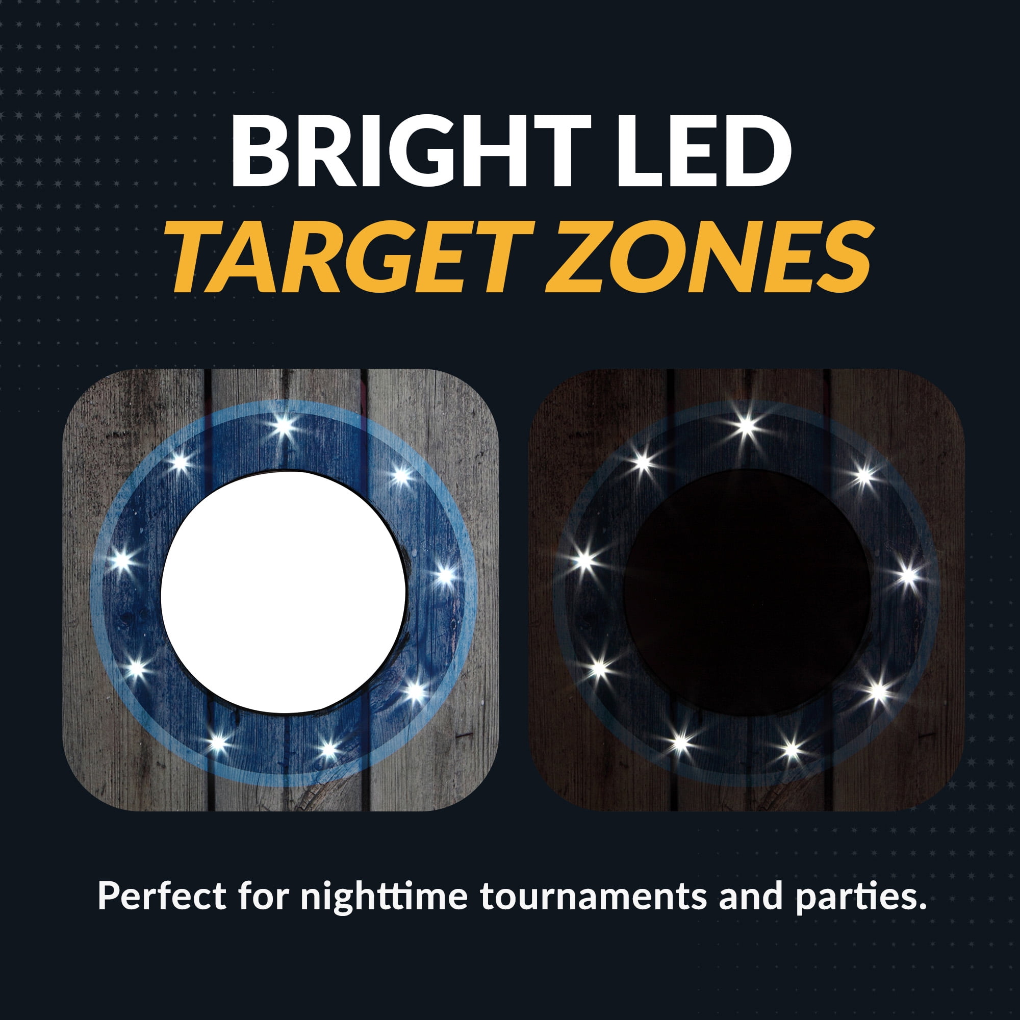Hathaway LED Cornhole Set with Rustic Target Boards and 8 Bean Toss Bags, Lighted Target Areas, Carry Handles for Portability – Blue/White