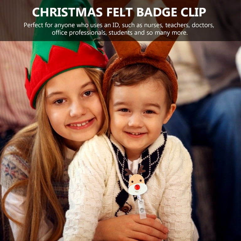 7pcs Christmas Badge Reel Retractable Holder ID Cards Felt Badge