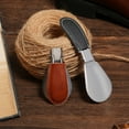 thumbnail image 4 of Space Saving Foldable Shoe Horn Stainless Steel Construction With Ergonomic Faux Handle Shoe Lifter Helper Tool, 4 of 12