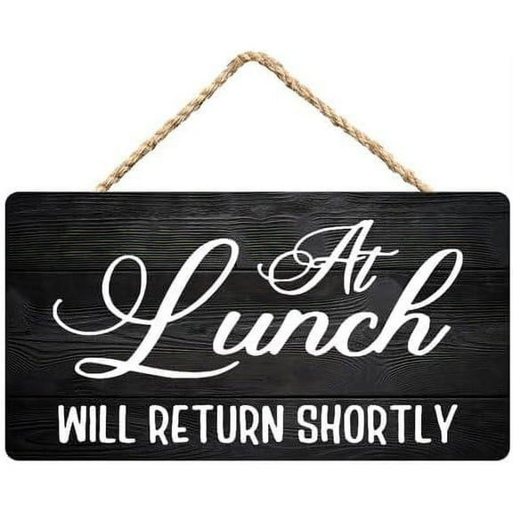 Zomyto At Lunch Sign,Will Return Shortly Rustic Wooden Hanging Sign 12X6 In Door Hanging Plaques, black-2