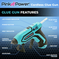 thumbnail image 2 of Pink Power Cordless Mini Hot Glue Gun with Stand - USB Rechargeable Wireless Hot Melt Glue Gun Kit with 20 Glue Sticks - Battery Operated Cordless Glue Gun for Crafts - Portable Blue Hot Glue Gun, 2 of 7