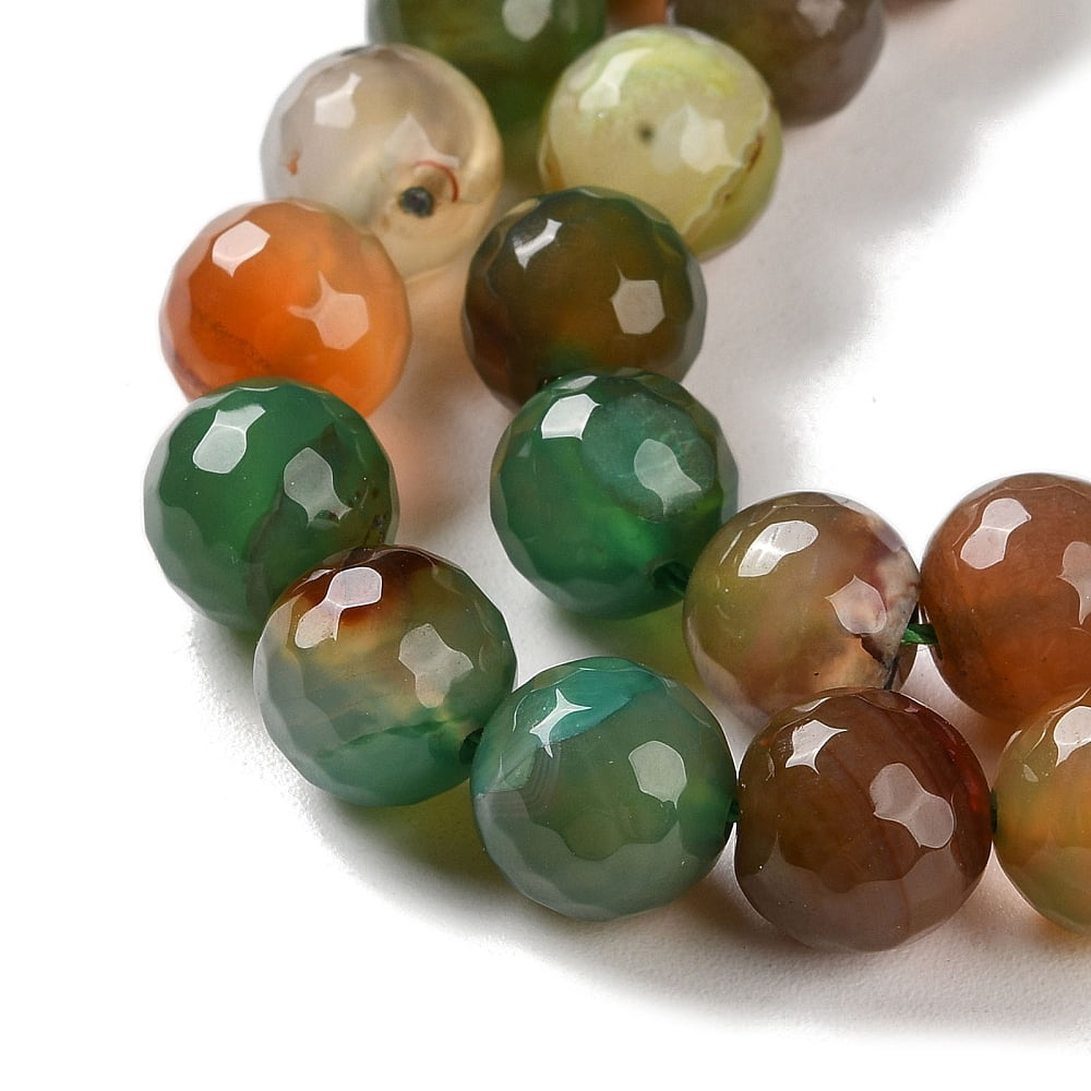 Natural Agate Beads Strands Dyed Heated Faceted Round Green 10mm Hole: 0.8mm 37pcs/strand 14.96inch(38cm)