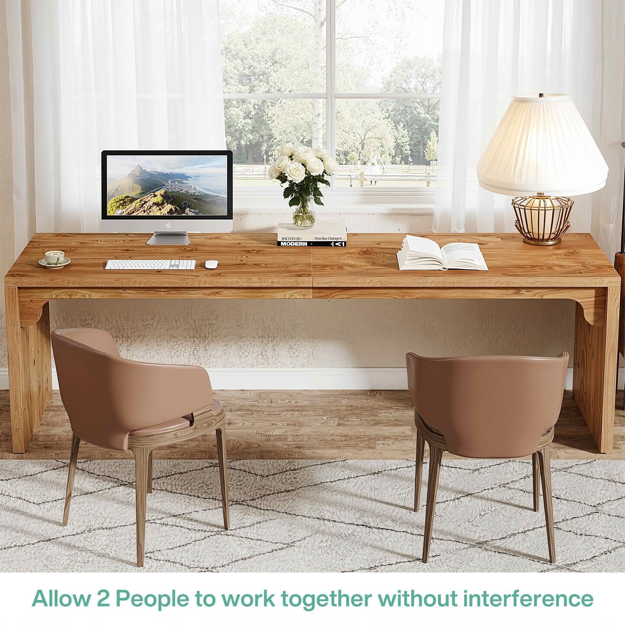 MAYEERTY 78.7 Inch Two Person Long Computer Desk, Wood Grain E1 Board Double Workstation with Metal Frame