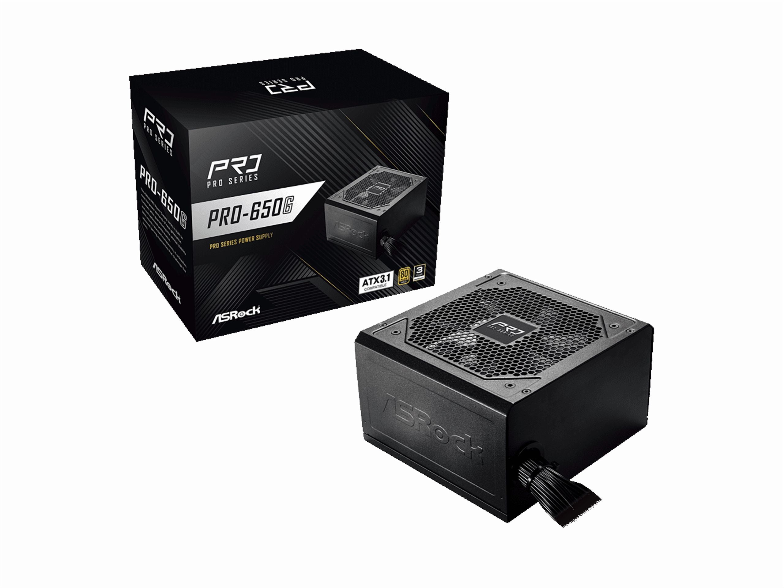 ASRock PRO Series PRO-650G 650 W ATX 3.1 Compatible 80 PLUS GOLD Certified Power Supply