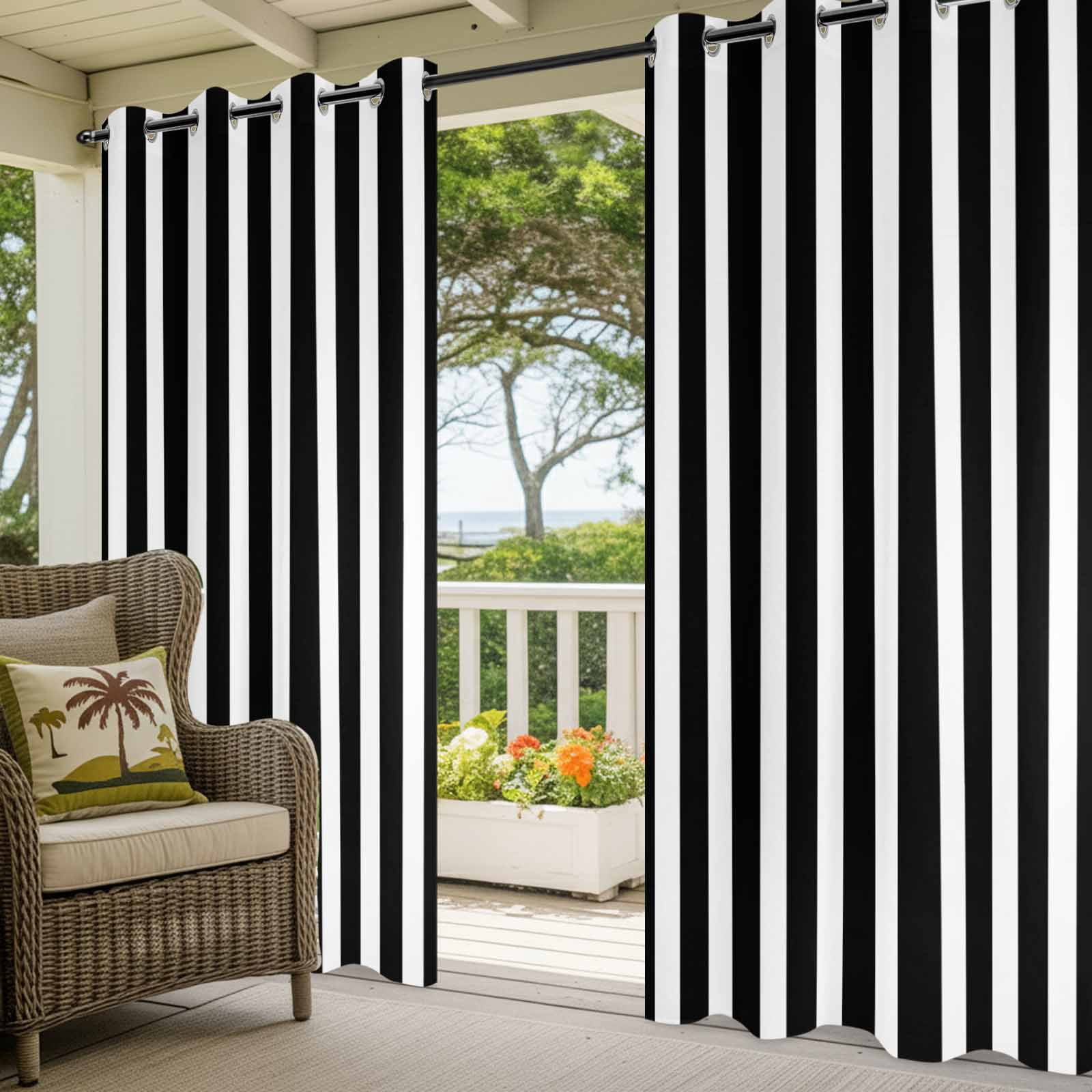 Black Striped Outdoor Curtains for Patio Waterproof,Windproof Privacy Curtains with Weighted Bottom,Modern Farmhouse Black and White Stripes Outside Drapes for Picnic Garage Yard 54"x95" 2 Panel