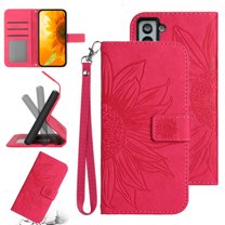Feishell Slim Wallet Case for Samsung Galaxy S21 FE 5G,for Men Women,Sunflower Embossed Pattern PU Leather Flip Cover Magnetic Folio Card Slots Kickstand Phone Case with Hand Strap,Rose