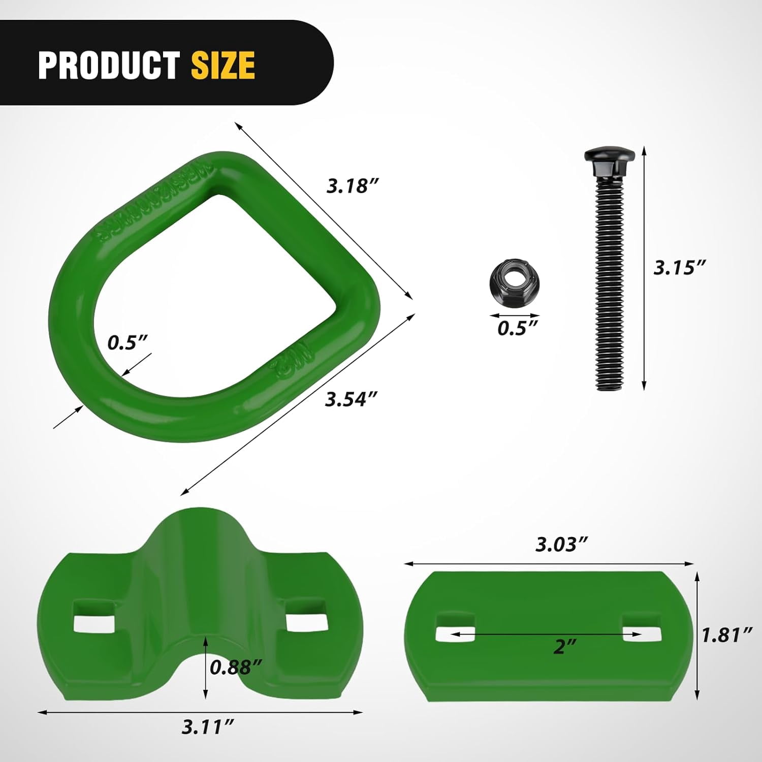 Nilight 4 Pcs D Ring Tie Down Anchor 1/2" Heavy Duty Tie Down Rings with Screws Bolts on Trailer Truck Bed Cargo 12000 Lbs Break Strength Tie Down Anchors Hook Green