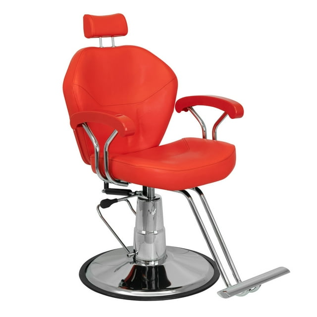 Silla Barberia Onof Reclinable Giratoria Base Cromada - Rojo