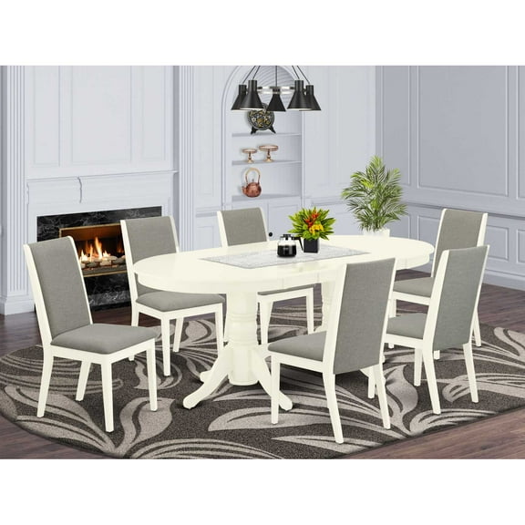 East West Furniture Dining Room Set Linen White, VALA7-LWH-06
