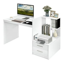Finihen Computer Desk Home Office with Bookshelf and Drawers, Small Home Office Desk Study Writing Table, White