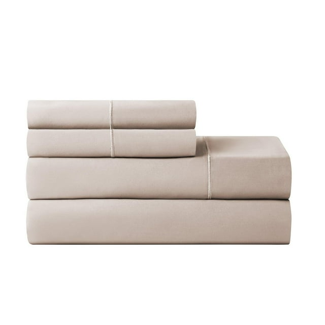Hotel Style 4-Piece 600 Thread Count Beige Egyptian Cotton Adult Bed Sheet Set, King - Deep Pocket