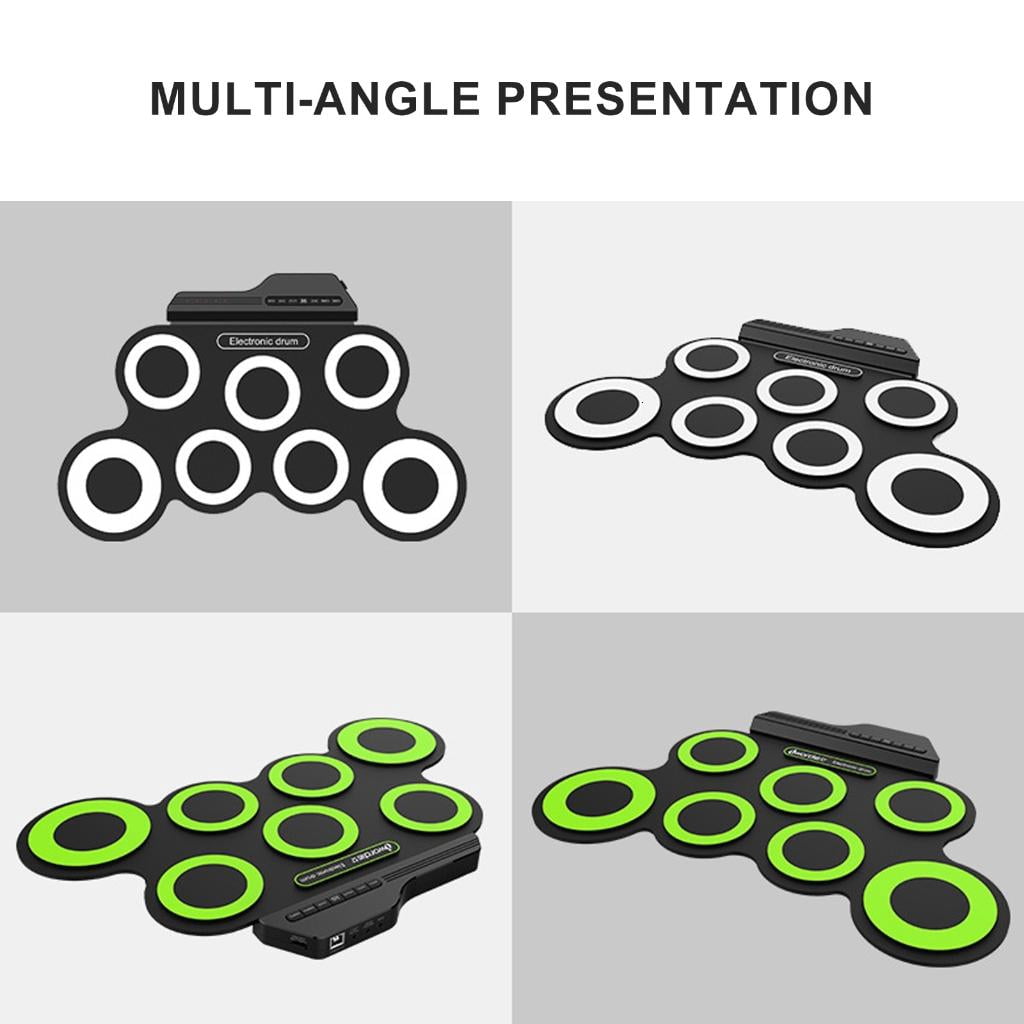 Yihuala Foldable Electronic Rolls Up Drum Set Practice Pads with Foot Pedals and Sticks Digital Electric Drum Kits for Beginners