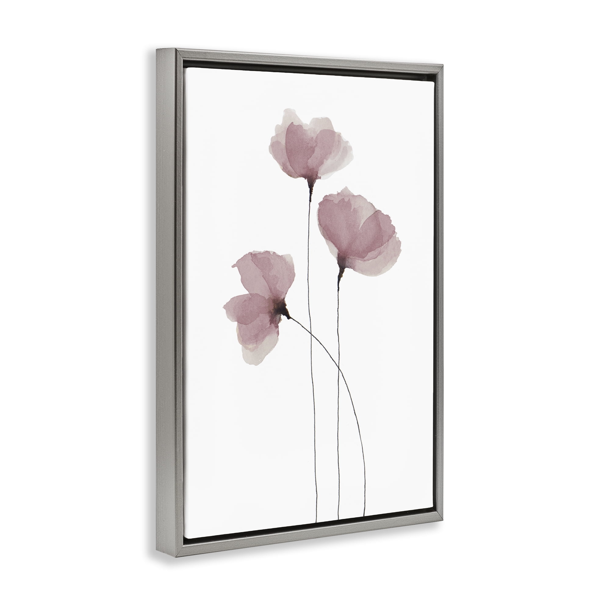 Stupell Industries Standing Tall Pink Flowers Plants & Flowers Painting Gray Floater Framed Canvas Art Print Wall Art, 21 x 31