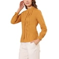 thumbnail image 4 of Allegra K Women's Lace Mock Neck Long Sleeve Cotton Button-Down Shirt, 4 of 6