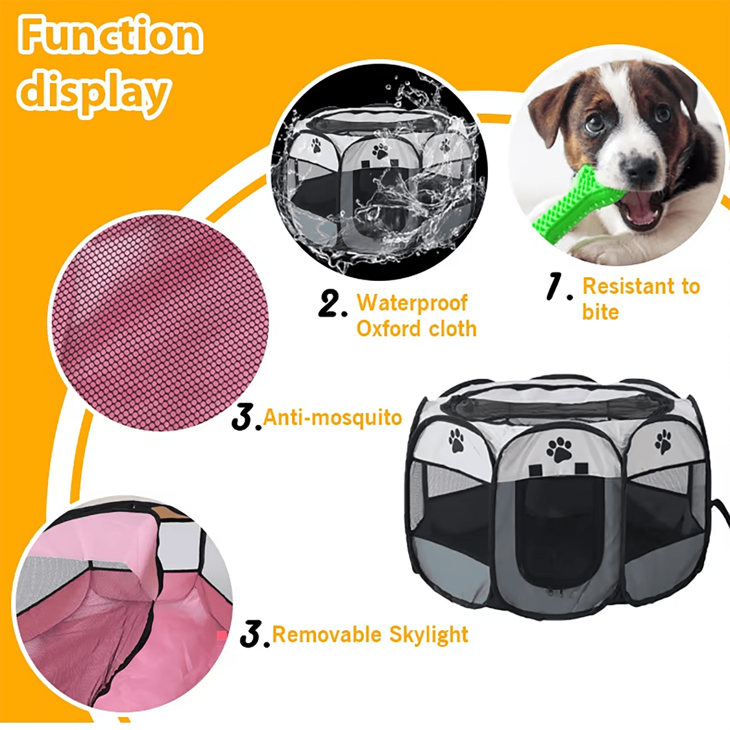 Asunby Foldable Pop-Up Dog Playpen with Removable Zipper, Portable Pet Tent for Small Dogs and Cats, Travel Crate